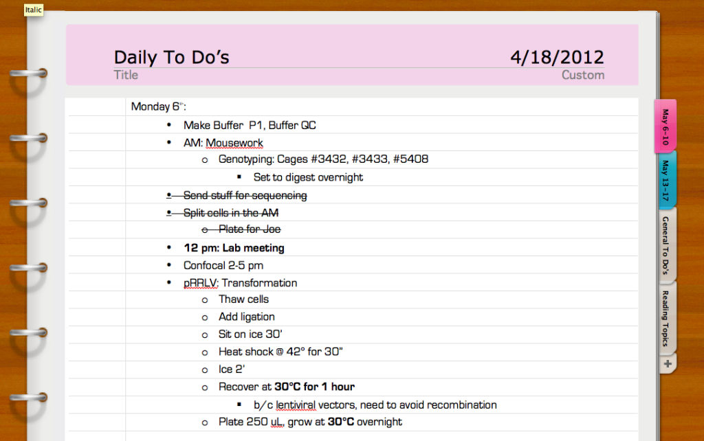 Word Notebook layout